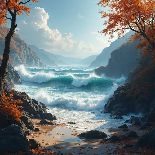 coastal landscape,sea landscape,fantasy landscape,landscape background,world digital painting,beach landscape