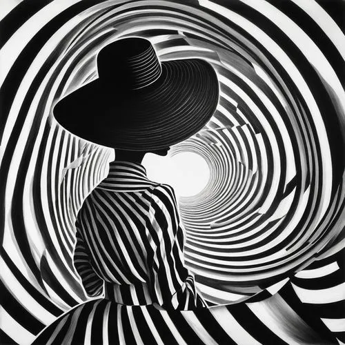 Just had some fun with a black and white distorted perspective illusion representation of a woman (silhouette). The original prompt: ”A pencil drawing artwork of a woman walking in circles into a dist