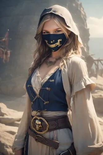 pirate,assassin,bird box,sheik,arabian,female warrior,pirate treasure,merzouga,with the mask,masquerade,nomad,iron mask hero,pirates,wearing a mandatory mask,monsoon banner,artemisia,wind warrior,warrior woman,pirate flag,biblical narrative characters,Photography,Cinematic