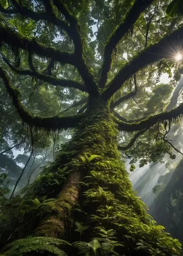 The Amazon, the world's largest rainforest, showcases incredible biodiversity and a unique ecosystem.,magic tree,forest tree,arboreal,celtic tree,flourishing tree,the roots of trees,tree canopy,holy f