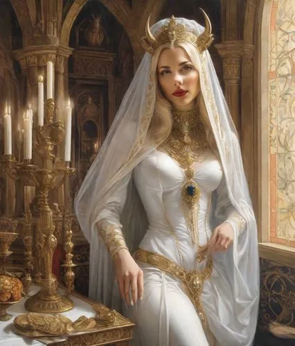 the prophet mary,galadriel,the bride,bridal,the angel with the veronica veil,estess,Digital Art,Impressionism