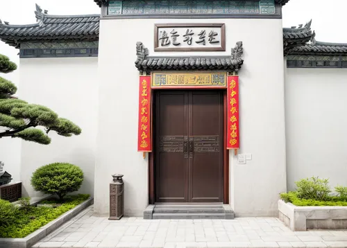 a large red door is on a white building,suzhou,hutong,shuozhou,shaoxing,chaozhou,qibao,asian architecture,teahouses,huizhou,moufang,soochow,taizhou,yinzhen,hanok,jizhou,wuzhen,white temple,qufu,guoxin