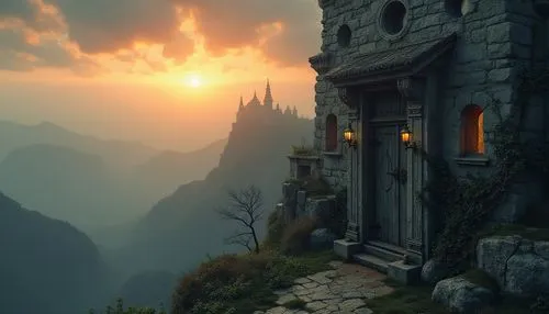 eyrie,theed,dishonored,mountain settlement,fantasy landscape,erebor,fantasy picture,riftwar,cliffside,gondolin,house in mountains,neverwinter,citadels,house in the mountains,threshhold,sundering,tirith,castle of the corvin,chastelain,rivendell,Photography,General,Realistic