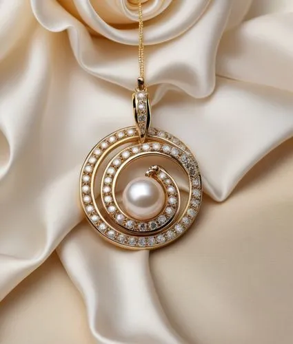 A pendant with round diamonds  on the ribbon, and bone colored pearls  ,high quality, high resolution, ultra distills, 8k,a necklace made with diamonds, pearls and a gold chain,mouawad,love pearls,lad