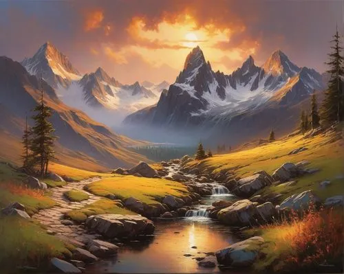 mountain landscape,alpine landscape,mountain scene,landscape background,autumn mountains,mountain sunrise,mountainous landscape,fantasy landscape,salt meadow landscape,paisaje,mountain tundra,nature landscape,mountain meadow,mountain pasture,high landscape,world digital painting,alpine sunset,mountain range,mountain valley,fantasy picture,Conceptual Art,Sci-Fi,Sci-Fi 22