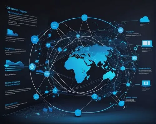 Azure DevOps CI CD pipeline architecture diagram, futuristic background, neon blue glow, minimalist style, clean lines, 3D visual representation, cylindrical shapes, network nodes, interconnected comp