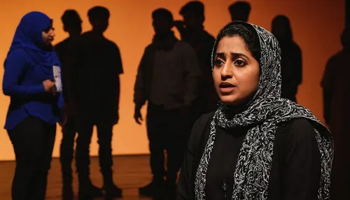 muslim woman,hijab,monologue,women silhouettes,student with mic,audience,seven citizens of the country,i̇mam bayıldı,scenography,muslim background,freedom of expression,inner voice,dramaturgy,girl in a historic way,iranian,the girl's face,burqa,soumaya museum,video scene,hijaber,Unique,Paper Cuts,Paper Cuts 01