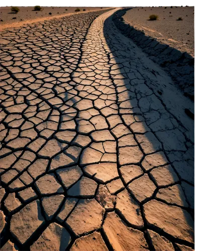 Dry cracked earth, desert landscape, arid terrain, fissures spreading, rough texture, brown color, dusty atmosphere, harsh sunlight, low angle shot, wide-angle lens, dramatic composition, high contras