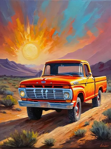 pickup-truck,jeep wagoneer,edsel,ford truck,pickup truck,pickup trucks,edsel ranger,ford f-series,oil painting on canvas,chevrolet 150,chevrolet,edsel pacer,ford el falcon,ford lightning,chevrolet bel air,ford pampa,mercury meteor,chevrolet silverado,dodge dakota,american car,Conceptual Art,Oil color,Oil Color 22