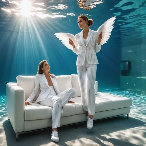 calyx-doctor fish white,photo session in the aquatic studio,angels,water sofa,whitewings,lachapelle,Photography,Artistic Photography,Artistic Photography 01