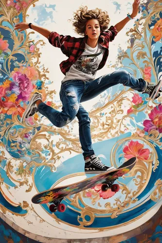 skateboarder,skater,artistic roller skating,half pipe,half-pipe,halfpipe,fullpipe,skate board,skateboard deck,kickflip,skateboard,skateboarding,skaters,skate,inline skating,freestyle slalom skating,skatepark,skate park,spinning,roller sport,Art,Classical Oil Painting,Classical Oil Painting 01