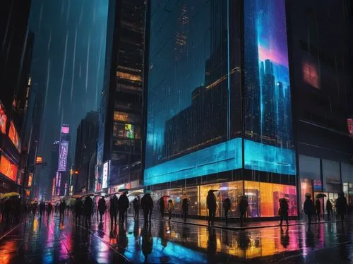 cybercity,time square,times square,radio city music hall,rain bar,bladerunner,world digital painting,1 wtc,new york,new york streets,cityzen,newyork,blue rain,metropolis,raindops,cyberscene,cyberpunk,urbanworld,glass building,guangzhou,Art,Classical Oil Painting,Classical Oil Painting 11