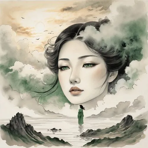 diwata,jianying,oriental painting,oriental girl,ugetsu,jianfeng,Illustration,Paper based,Paper Based 30