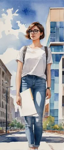 rotoscope,rotoscoping,rotoscoped,woman walking,fashion vector,girl walking away,watercolor background,world digital painting,watercolourist,advertising figure,sketchup,hausser,watercolor painting,overpainting,a pedestrian,photo painting,travel woman,sprint woman,anime cartoon,watercolor women accessory,Illustration,Paper based,Paper Based 25