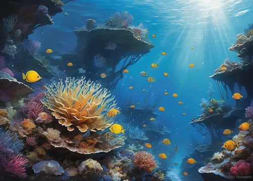 coral reef,underwater background,underwater landscape,sea life underwater,ocean underwater,aquarium,coral reefs,underwater world,coral guardian,under the sea,sea-life,marine diversity,coral fish,great barrier reef,ocean floor,under sea,undersea,the bottom of the sea,marine life,underwater oasis,Conceptual Art,Oil color,Oil Color 03