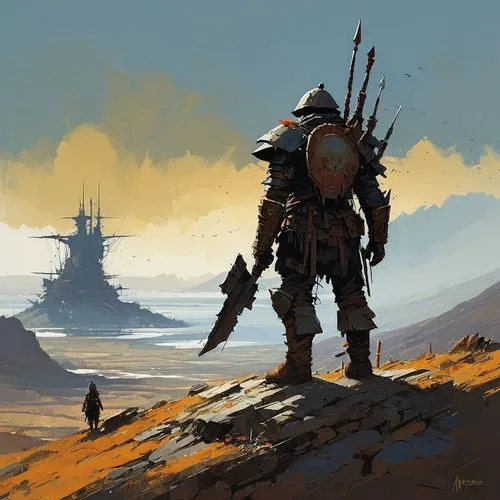 the wanderer,lone warrior,wanderer,warrior and orc,nomads,guards of the canyon,fantasy warrior,scythe,sentinel,heroic fantasy,nomad,knight armor,knight,warlord,wind warrior,dreadnought,digital nomads,adventurer,plains,paladin,Conceptual Art,Sci-Fi,Sci-Fi 01