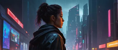 cyberpunk,akira,protagonist,dusk background,cyberpunks,cybertown,city ​​portrait,world digital painting,cybercity,mulan,junipero,sci fiction illustration,domino,cyberia,mohawk,afrofuturism,neuromancer,city lights,kaidan,synth,Illustration,Paper based,Paper Based 26