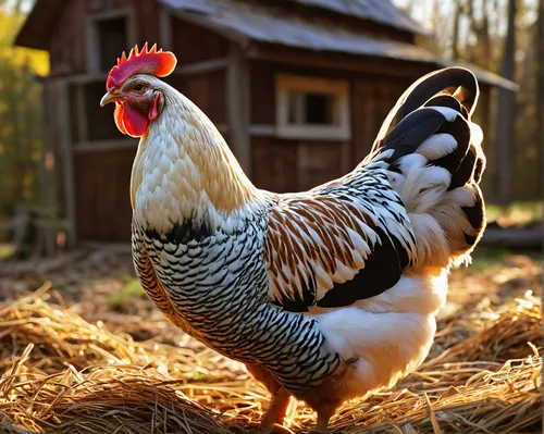 Create a romantic poem about a brakel hen and its peaceful existence in a farm.,portrait of a hen,cockerel,hen,landfowl,pullet,domestic chicken,polish chicken,backyard chickens,turkey hen,meleagris ga