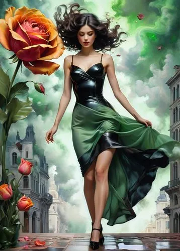 rosa 'the fairy,persephone,viveros,way of the roses,frison,fantasy art,Art,Classical Oil Painting,Classical Oil Painting 15