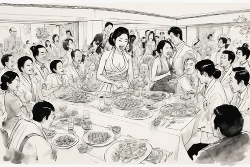 korean royal court cuisine,buddha's birthday,wedding banquet,theravada buddhism,buddhist hell,holy supper,korean culture,shakyamuni,traditional food,tea ceremony,buddhists,ramayana festival,bodhisattva,christ feast,huaiyang cuisine,last supper,korean history,long table,devotees,exclusive banquet,Illustration,Paper based,Paper Based 30