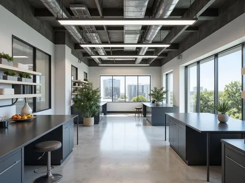 concrete ceiling,modern office,assay office,penthouses,associati,modern kitchen interior,loft,lofts,offices,bureaux,creative office,contemporary decor,interior modern design,modern decor,gensler,modern kitchen,daylighting,ceiling ventilation,groundfloor,ceiling construction