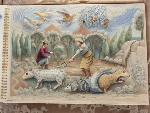 birth of christ,nativity,hunting scene,noah's ark,birth of jesus,book illustration,children's fairy tale,the good shepherd,biblical narrative characters,khokhloma painting,nativity scene,animals hunti