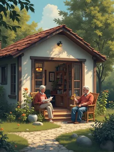 summer cottage,cottage,small cabin,retirement home,cabin,game illustration