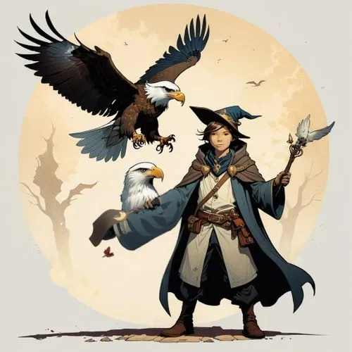 a man with an eagle perched on his hand,falconer,falconers,eagle illustration,sokka,mongolian eagle,seregil