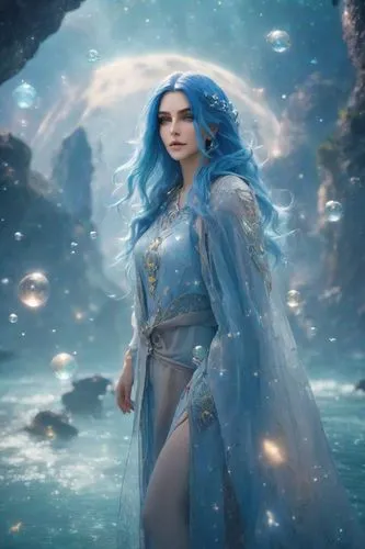 blue enchantress,fantasy woman,fantasia,the snow queen,ice queen,the enchantress,elsa,cg artwork,fantasy picture,winterblueher,goddess of justice,aurora,full hd wallpaper,show off aurora,fae,fairy que