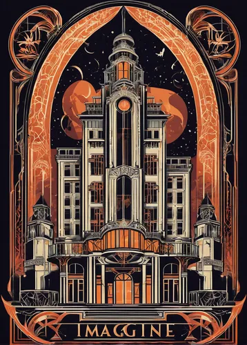 art deco,art nouveau design,art deco ornament,magic castle,art nouveau,icon magnifying,smart album machine,machine,magnify,metropolis,magna,many glacier hotel,travel poster,time machine,temples,magneto-optical disk,fox theatre,stalinist skyscraper,grand hotel,slot machine,Illustration,Vector,Vector 16