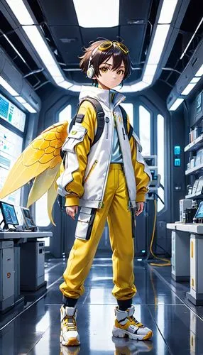 tracer,yellow jacket,flight engineer,anime 3d,sprint woman,courier,canary,sci fiction illustration,engineer,anime japanese clothing,beekeeper,navi,pilot,scientist,dewalt,digital compositing,biologist,cg artwork,technician,kid hero,Anime,Anime,Realistic