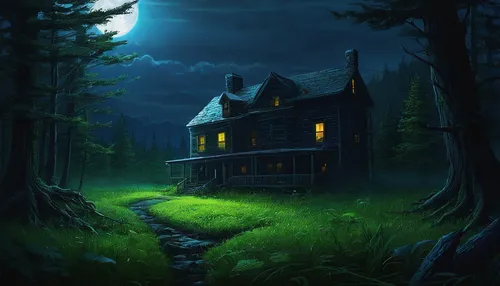 house in the forest,lonely house,witch's house,witch house,creepy house,the haunted house,little house,haunted house,summer cottage,cottage,log home,house in mountains,the cabin in the mountains,house in the mountains,home landscape,wooden house,black forest,small cabin,moonlit night,small house,Conceptual Art,Sci-Fi,Sci-Fi 12