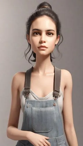 3d rendering of a female figure in overalls,girl in overalls,model train figure,bjd,female doll,dungarees,overalls,Digital Art,3D