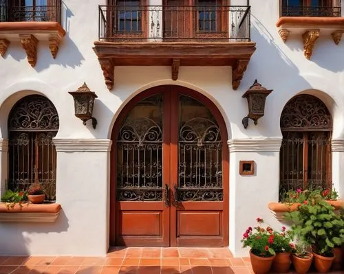 porticos,balcones,wrought iron,spanish tile,sicily window,casitas,barretos,ventana,patios,estepona,house facade,greek island door,front door,tlaquepaque,ventanas,exterior decoration,house front,granjas,house entrance,patio,Illustration,Abstract Fantasy,Abstract Fantasy 04