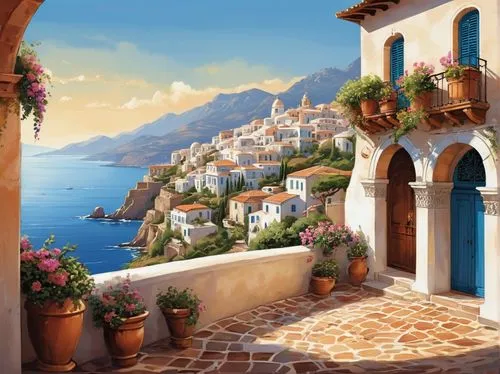 positano,mediterranean,santorini,greek islands,greek island,greek island door,taormina,greece,mediterranean sea,amalfi,dubrovnic,symi,mediterrean,mediterranee,italy,capri,aegean,amalfi coast,the mediterranean sea,santora,Illustration,Children,Children 04