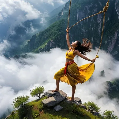 skywalking,mahadev,tightrope walker,leap of faith,aerial hoop,cherrapunji,wudang,tightrope,silks,perched on a wire,slackline,parashuram,via ferrata,uttarakhand,mcleodganj,tailandia,sitting paragliding,kalpa,kailasa,figure of paragliding,Illustration,Paper based,Paper Based 11