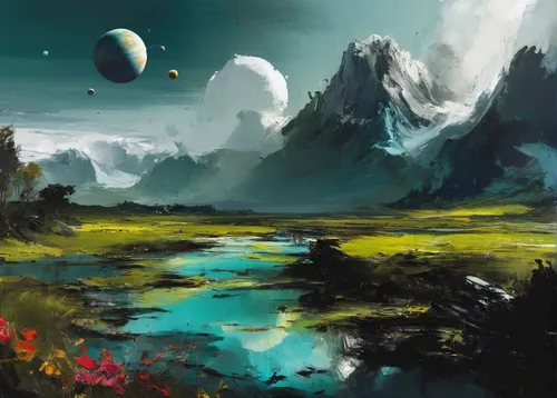 fantasy landscape,futuristic landscape,world digital painting,alien planet,terraforming,plains,high landscape,an island far away landscape,cosmos field,mushroom landscape,alien world,fantasy picture,lunar landscape,swampy landscape,planets,landscape background,fantasy art,karst landscape,landscape,mountain landscape,Conceptual Art,Oil color,Oil Color 01