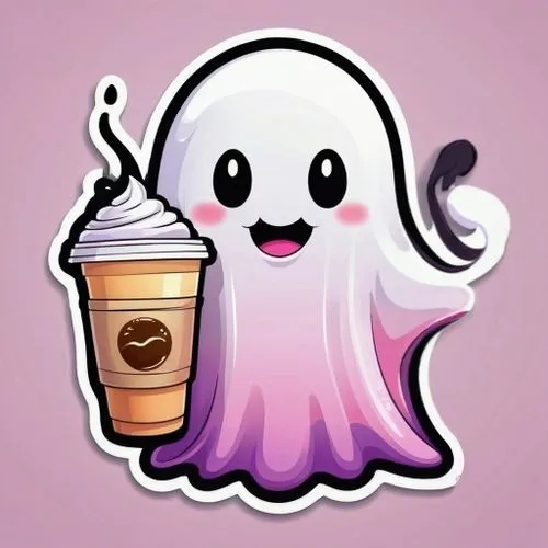 halloween vector character,halloween coffee,boo,sticker,kawaii,kawaii ghost