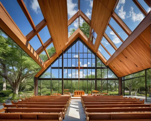 synagogue, Beth Sholom Congregation, modern architecture, Frank Lloyd Wright design, geometric shapes, glass facade, natural light, interior, wooden pews, Star of David, religious symbols, stained gla