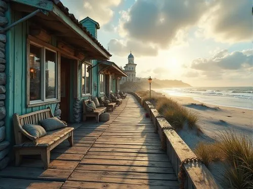 sylt,seaside country,beach hut,boardwalk,baltic sea,zeeland,beachfront,zingst,boardwalks,westerland,seaside view,oceanfront,wooden pier,beach house,wood and beach,seaside resort,beach restaurant,jurmala,beach huts,beach scenery,Photography,General,Realistic