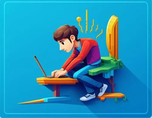 a man is sitting on a bench typing on a laptop,illustrator,hand draw vector arrows,pencil icon,game illustration,web designer,man with a computer,Unique,3D,Isometric