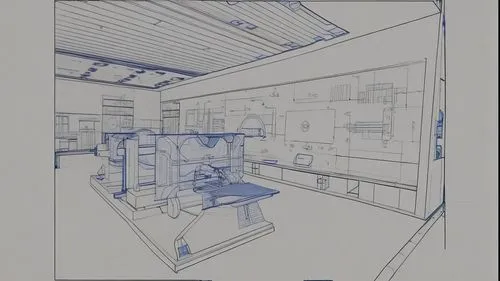 Generate sketch of the given image,blueprinted interior design and drawing for a home kitchen,spaceship interior,house drawing,frame drawing,blueprints,sketchup,blueprint,archigram,sheet drawing,archi