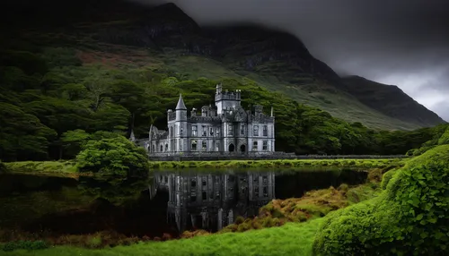 kylemore abbey,scottish highlands,fairytale castle,scotland,northern ireland,ireland,fairy tale castle,scottish folly,haunted castle,ghost castle,gothic architecture,isle of mull,castles,highlands,a fairy tale,isle of skye,eilean donan castle,north of scotland,castle bran,glencoe,Illustration,Abstract Fantasy,Abstract Fantasy 19