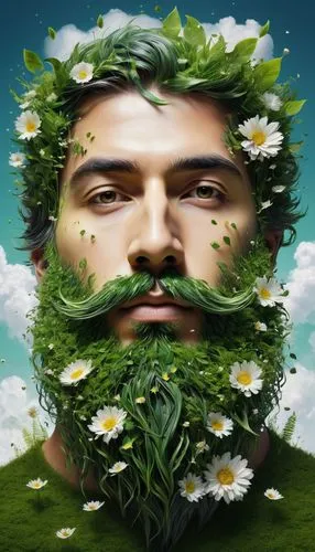 beard flower,nature and man,forest man,green wreath,gardener,flowers png,mother earth,garden pipe,fantasy portrait,eco,blooming wreath,garden of eden,ecological,mother nature,marijuiana,floral wreath,waldmeister,photosynthesis,growing green,photo manipulation,Photography,Artistic Photography,Artistic Photography 11