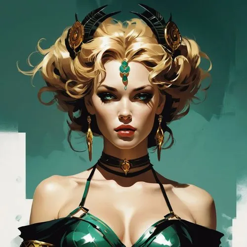 medusa,transistor,fantasy portrait,fantasy woman,cleopatra,the enchantress,fantasy art,emerald,medusa gorgon,masquerade,sorceress,venetian mask,celtic queen,femme fatale,world digital painting,malachite,fantasy girl,digital painting,priestess,zodiac sign libra,Conceptual Art,Fantasy,Fantasy 06