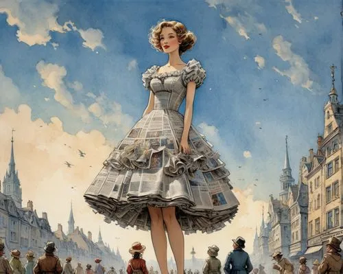 a girl in a dress,girl in a long dress,cendrillon,parisienne,vintage girl,vintage woman,victorian lady,vintage dress,vintage illustration,vintage fashion,mademoiselle,domergue,donsky,woman with ice-cream,crinoline,woman walking,tissot,cinderella,vintage women,boilly,Illustration,Paper based,Paper Based 29