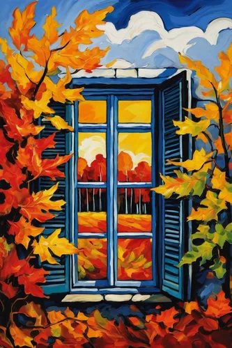 fall landscape,autumn landscape,autumn frame,autumn decoration,autumn decor,fall picture frame,autumn idyll,fall foliage,autumn camper,seasonal autumn decoration,home landscape,cottage,bay window,house painting,autumn still life,autumn background,autumn icon,french windows,round autumn frame,one autumn afternoon,Art,Artistic Painting,Artistic Painting 37