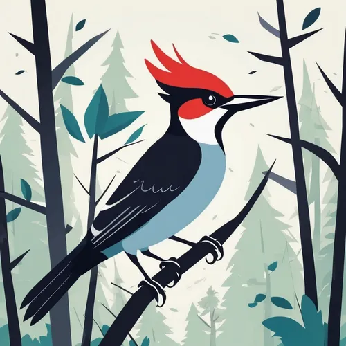 ivory-billed woodpecker,pileated woodpecker,woodpecker bird,woodpecker,bird illustration,red-bellied wood pecker,red headed woodpecker,woodpecker finch,flicker woodpecker,fairywren,bohemian waxwing,bird on branch,black billed magpie,song bird,red winged blackbird,nature bird,black woodpecker,bird painting,scarlet tanager,flower and bird illustration,Illustration,Vector,Vector 01