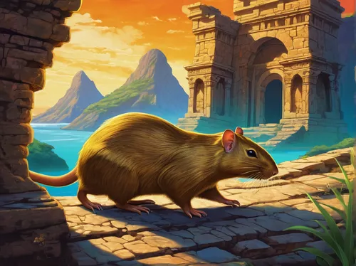 color rat,gold agouti,year of the rat,rodentia icons,game illustration,rataplan,atlas squirrel,bush rat,rat,adventurer,lab mouse icon,guineapig,rat na,traveler,beaver rat,masked shrew,dwarf armadillo,dusk background,peru,monkey island,Conceptual Art,Daily,Daily 24