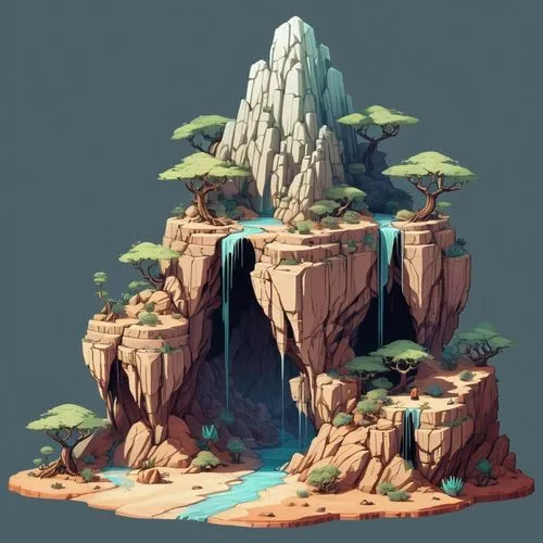 mushroom island,floating island,voxel,floating islands,mushroom landscape,stone desert,Illustration,Abstract Fantasy,Abstract Fantasy 11